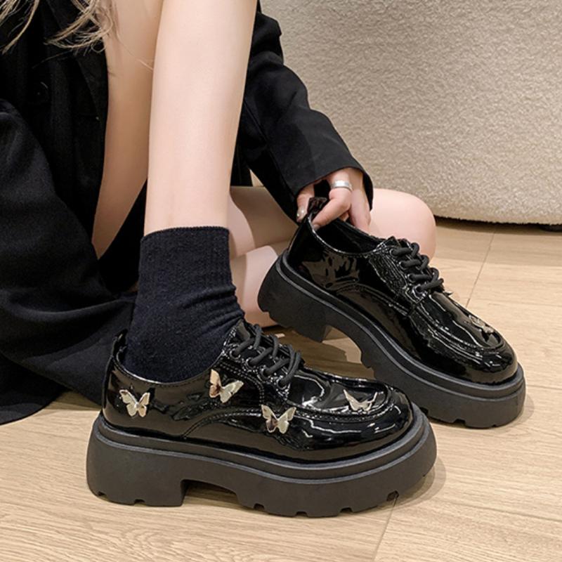 Fashion Shoes Woman Flats Clogs Platform British Style Oxfords Autumn Dress New Summer Creepers  Leather Fall High Mary Janes Lace