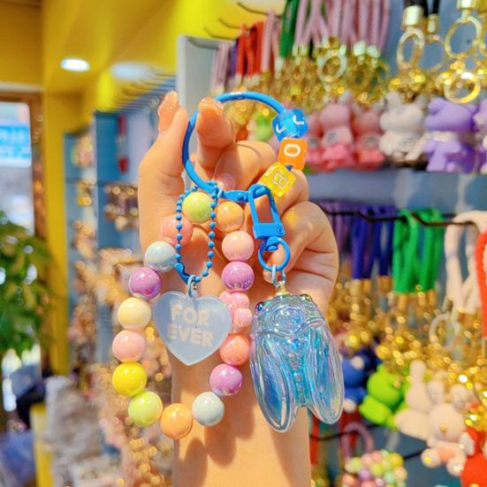 Keychain Strong Load-Bearing Macaron Color Beads Key Chain with Glitter Cicada Pendant Portable Anti-Lost Mobile Phone Chain Bag Hanger
