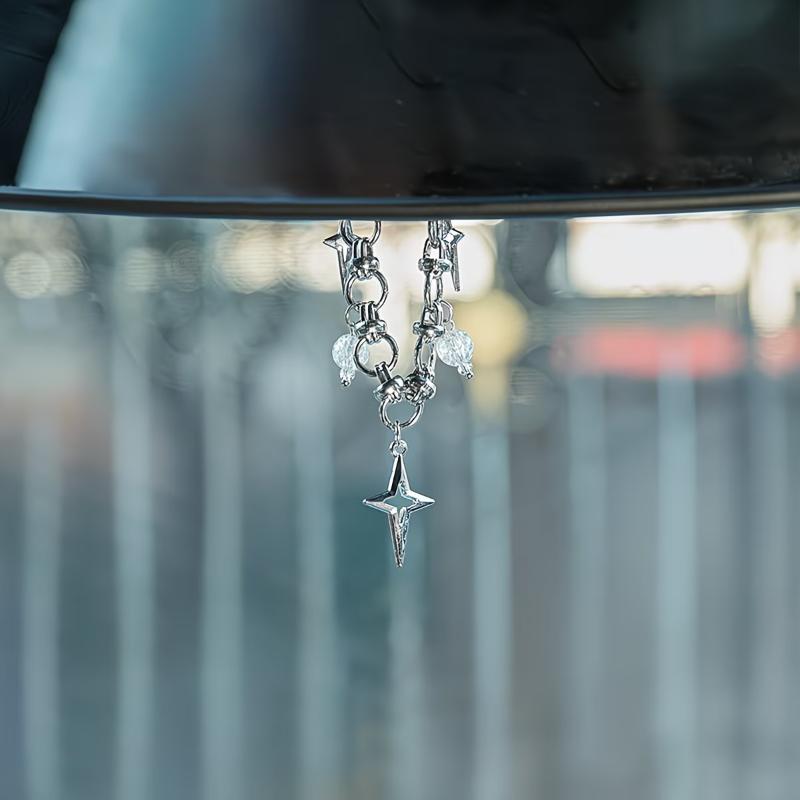 A Stylish Hollow Star Pendant With Geometric Splicing Designed Car Rearview Mirror And Steering Wheel Decoration Accessory