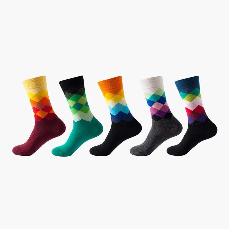 5 Par Unisex Fajne Zabawne Hip Hop Codzienne Pastelowe Torba Długie Skarpety Zestaw Męska Moda Nadruk Harajuku Bawełna Sportowe Skarpety do Biegania