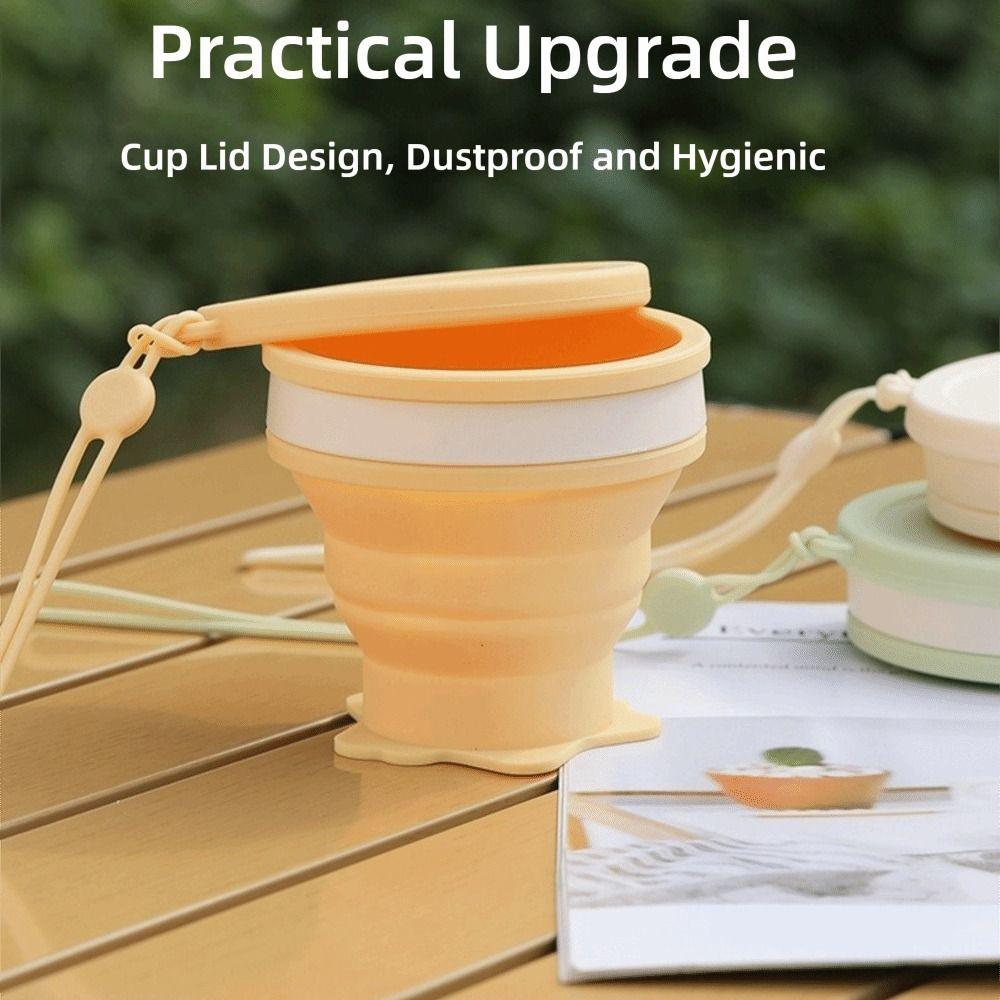 200ml Foldable Silicone Cup With Lid Lanyard Design Collapsible Retractable Cup Portable Drinking Cup Outdoor Travel