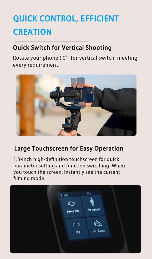 FeiyuTech SCORP Mini 3 Smartphone Gimbal with AI Tracking Module Cooling Integrated 2kg Smartphone Stabilizer for iPhone Android & Fan, Grip, Payload,