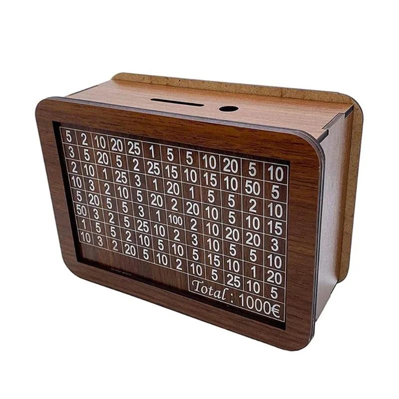 

Euro Money Wood Box Piggy Bank Wood Money Bank Reusable Money Box with Saving Goal and Numbers Money Boxes Money Drawer