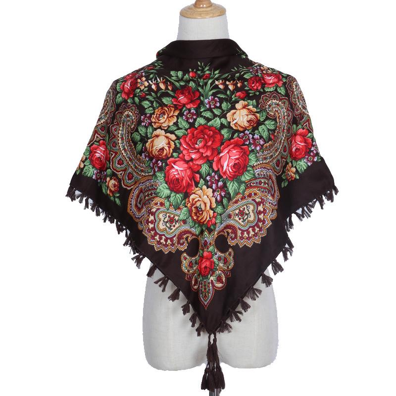 Hijab Ukrainian Embroidery Style Headscarf For Women Square Print Warm Due Head Cotton Blend Scarf Vintage Bandana Shawl 35.5In