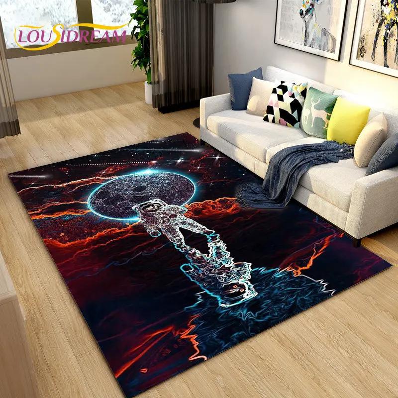 Tappeto Area Tappeto Cartoon Astronauta Spaziale 3D, Tappeto per Soggiorno Camera da Letto dei Bambini Divano Zerbino Decorazione, Tappetino Antiscivolo per Bambini