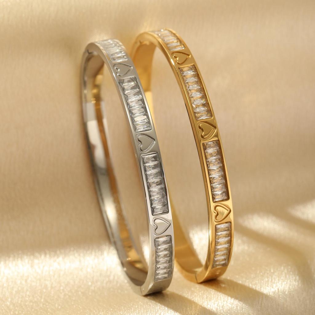 Brățară elegantă reglabilă pentru femei: Minimalist Auriu și Argintiu cu Zircon Incrustat, Stil Diamant cu Rând Dublu