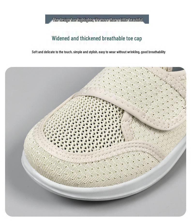 Damskie Wiosenne Dzianinowe Oddychające Lekkie Modne Buty do Chodzenia na Rzepy Rehabilitacyjne dla Starszych