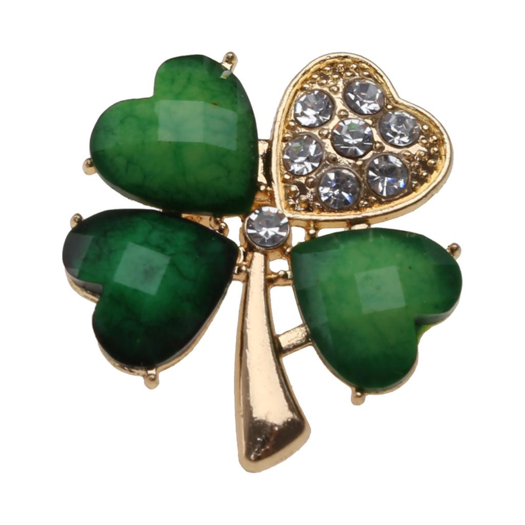 4 Pcs Four Leaf Clover Lapel Pin Rhinestones Brooch St. Patricks Day Accessories