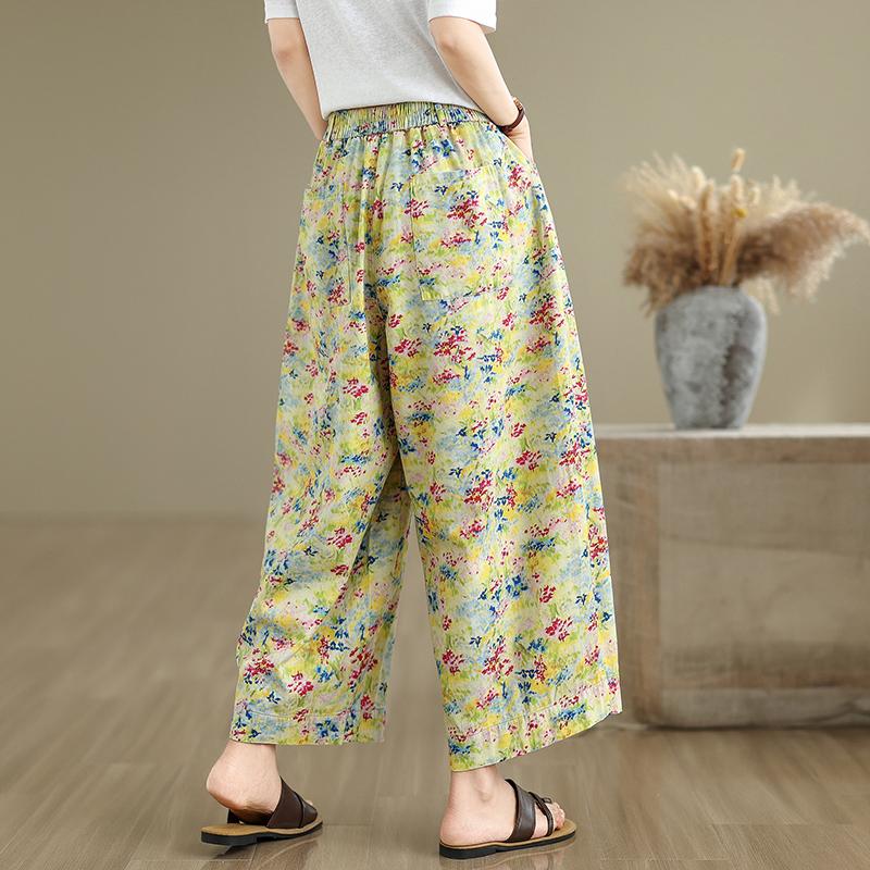 DIMANAF 2025 Übergröße Sommer Basic Elastische Jeans Neue Hosen Damen Locker Denim Hosen Groß Lässig Blumenhose