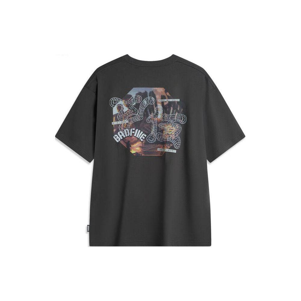 Li Ning Badfive Series Letter Print Casual Round Neck Short Sleeve T-Shirt Men Tops Graphite-Grey AHSU437-6