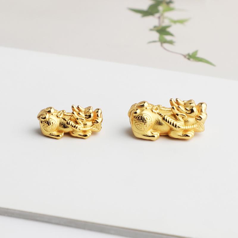 S999 Sterling Silver Gold-Plated 3D Pixiu Beads for DIY Bracelets and Necklaces