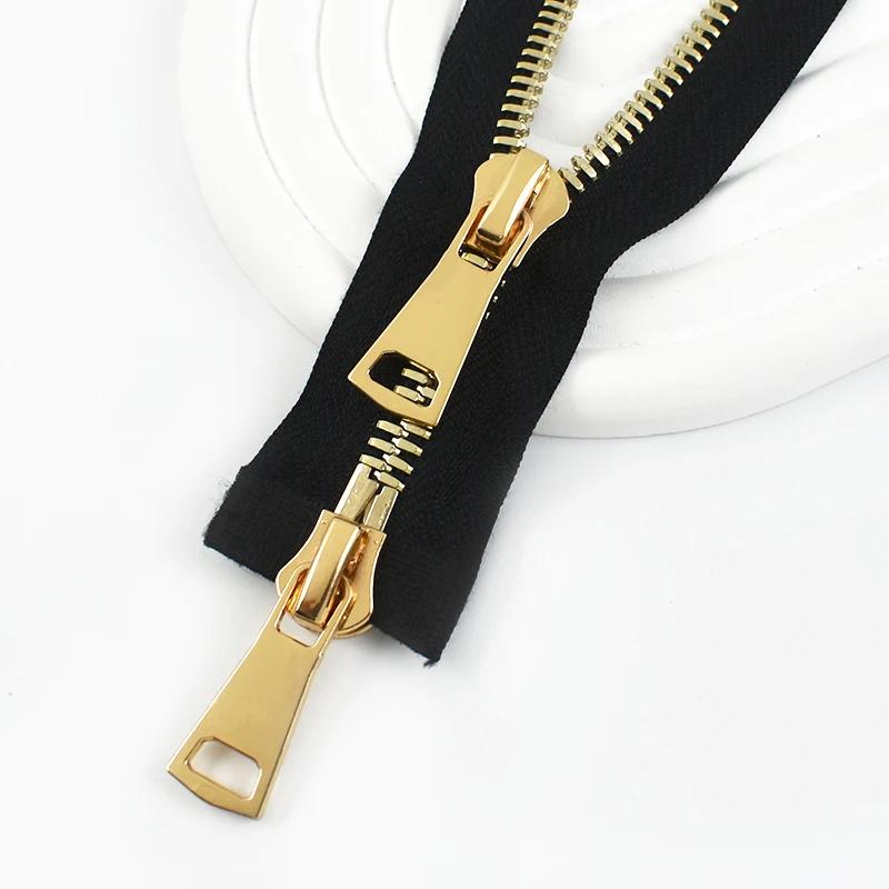 Meetee 70/80/90/100cm 8# Cremalleras Metálicas de Extremo Abierto con Doble Deslizador Cremalleras para Ropa Bolsas Cierres de Bloqueo Automático Accesorios de Costura DIY para Reparación