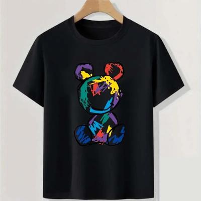 Graffiti Bär Teenager Bunt Tops Kleidung Sommer Jungen Lässig Cool Streetwear Rund Kurzarm Übergröße Locker Bequem