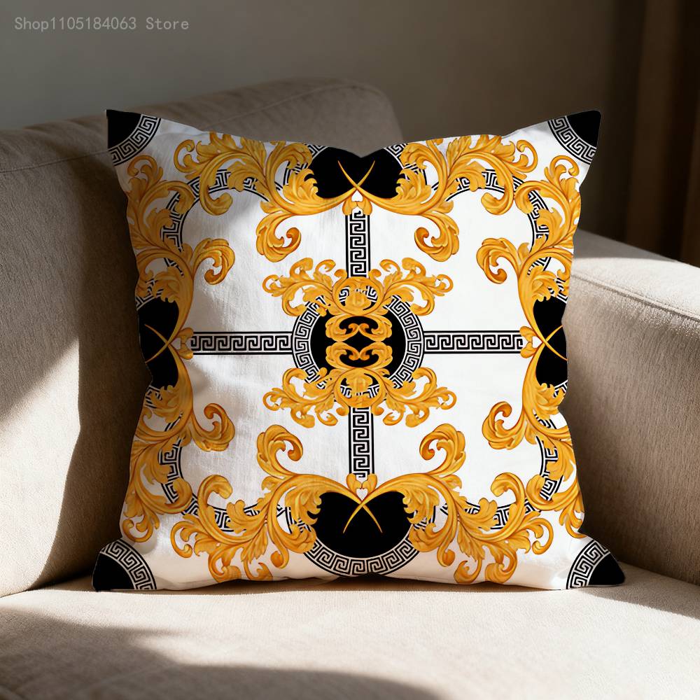 Greek Key Golden Baroque Style Pillow Case Print Polyester Fiber 40X40 Cm Home Sofa Throw Cushion Cover Decoration