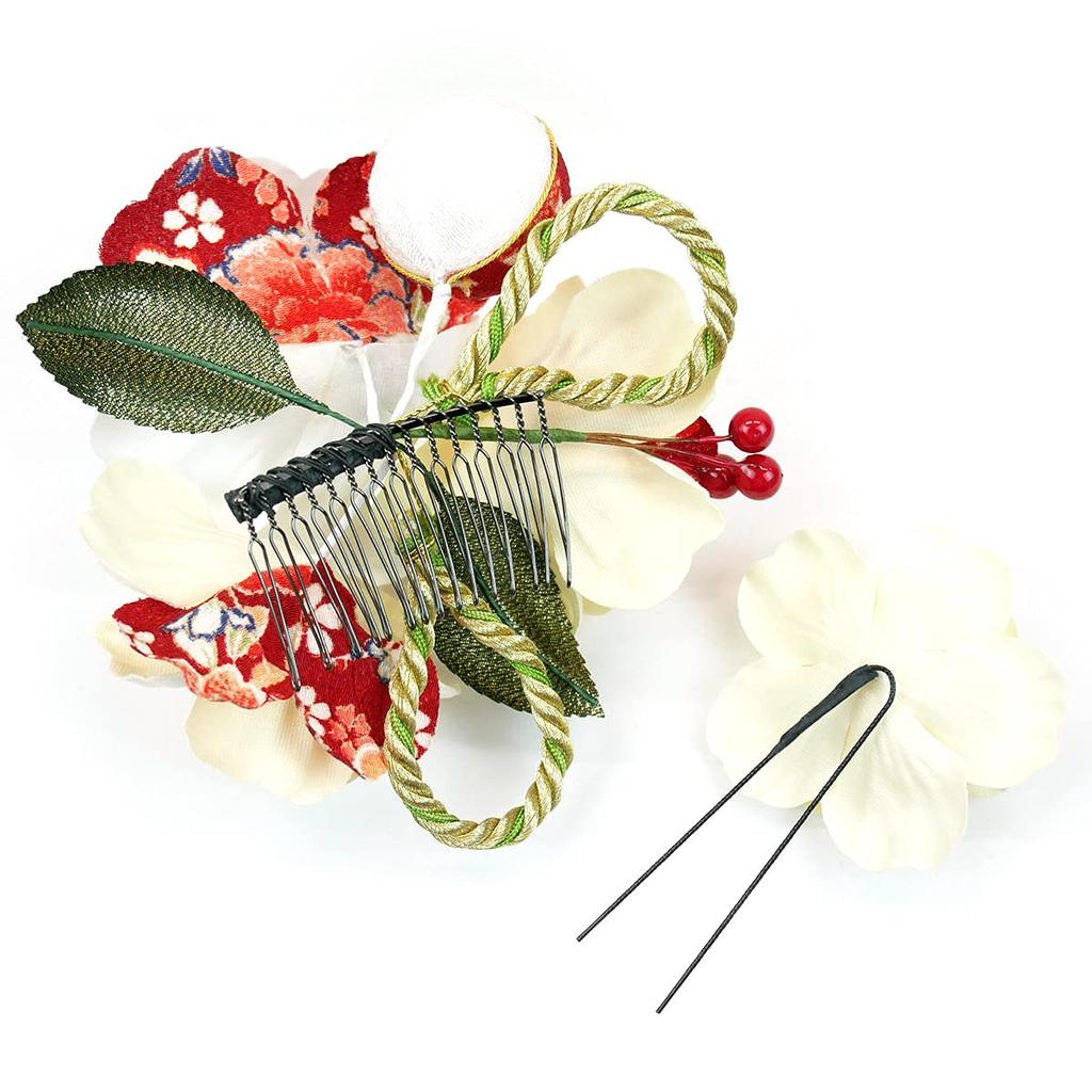 hair ornament set Furisode ceremony crepe white camellia 2-piece coming-of-age kk-360