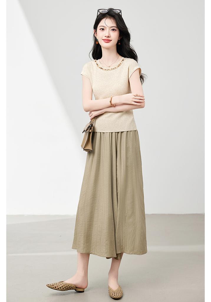Fashionable temperament set, versatile soft knitted small shirt, wide leg pants two-piece set