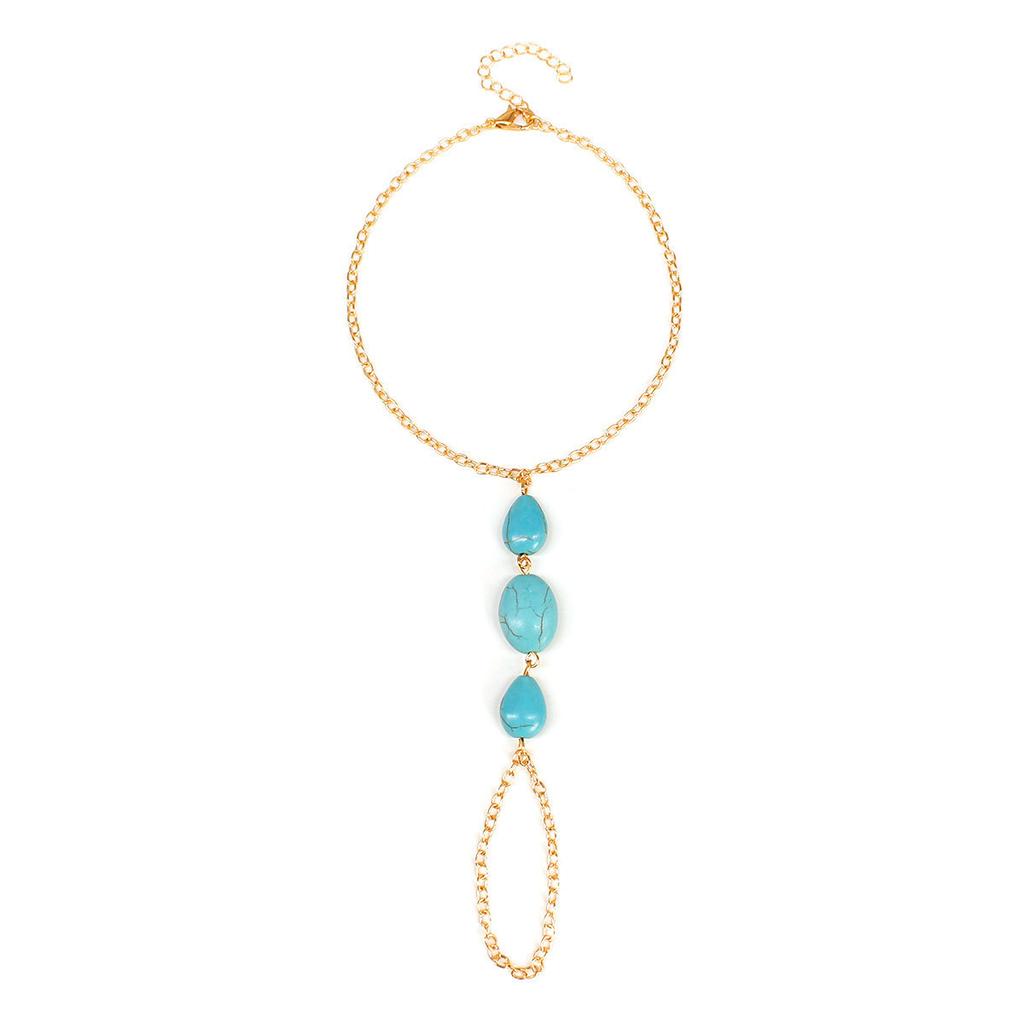 European, American, Retro Style, Water Drop Turquoise Oval Turquoise Beaded Handmade Finger Anklet