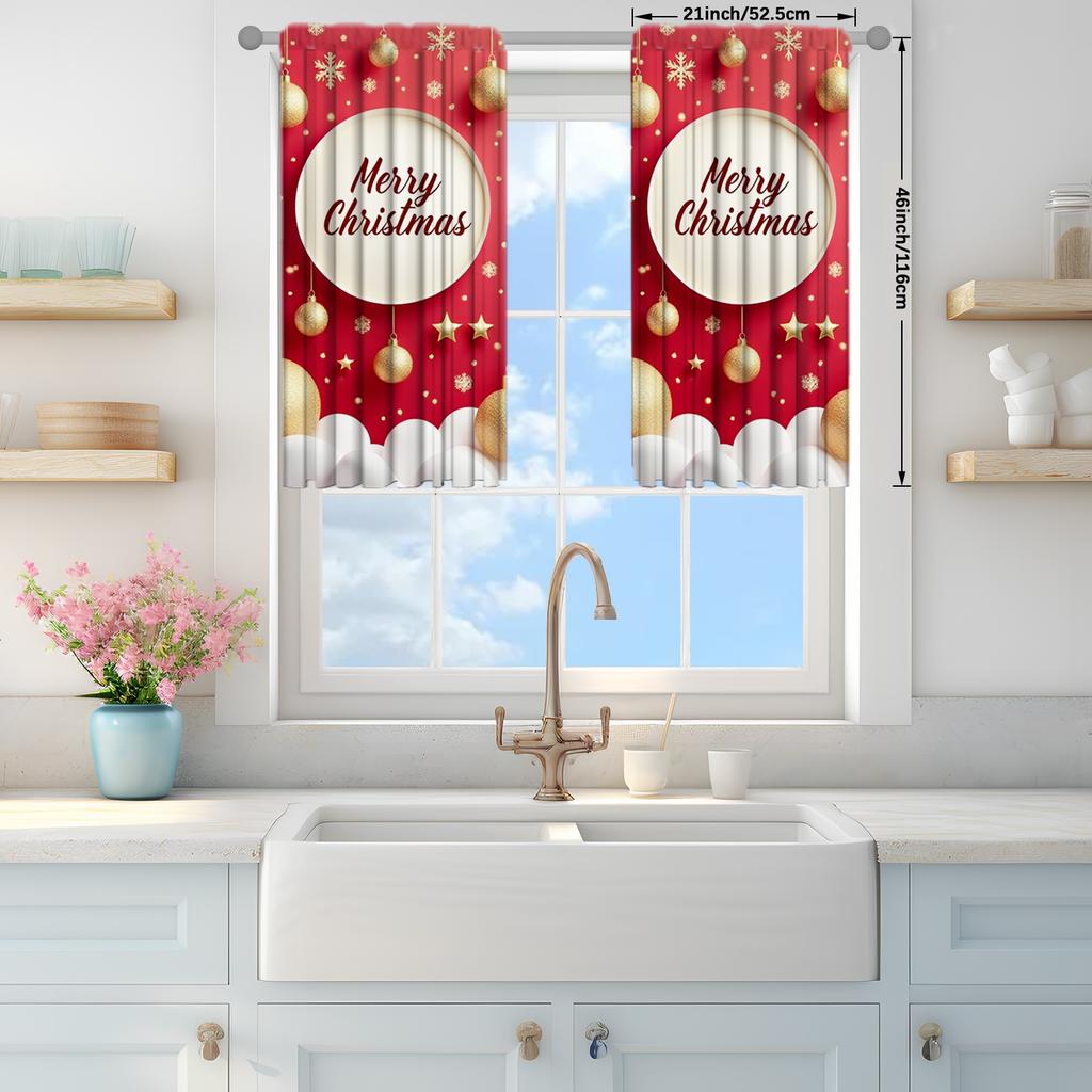 2pcs Having Christmas Atmosphe Printed Curtain for Christmas Home Decor - Rod Pocket Window Treatment for Bedroom,Office,Kitchen
