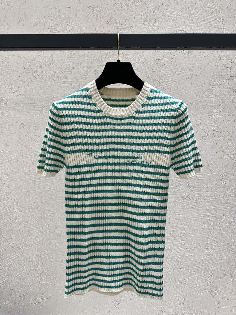 26 Years of New College Style Striped Knitted Top Women's Crew Neck Series Contrasting Color Splicing Striped Elastic Knitted Top
