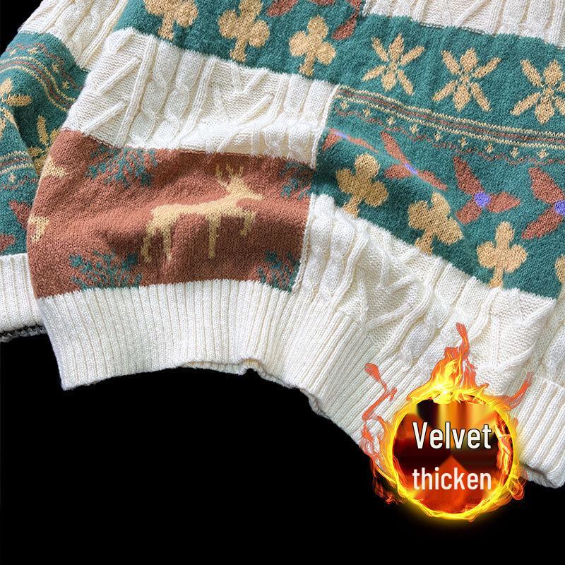 Vintage Turtleneck Knitwear: Men's Trendy Velvet Christmas Sweater - Autumn/Winter High-End Style