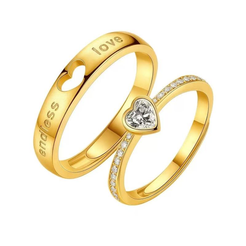 Adjustable Classic Couple Rings Set Rhodium/Gold Plated Brass Open Rings with Zircon Flower Design for Lovers
