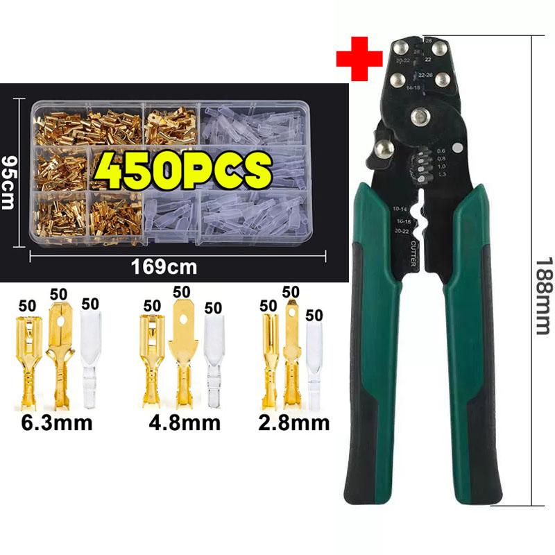 Cold Pressed 450Pcs 2.8/4.8/6.3mm Insulated Male Female Wire Connector Electrical Crimp Terminals Termin Spade Assorted Kit Box