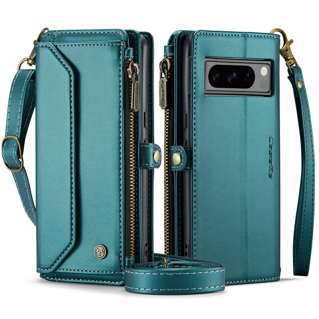 For Google Pixel 9 Pro XL 8Pro 7A Case with Pen Holder Slot, RFID Blocking Wallet Case with Card Holder Zipper Strap PU Leather