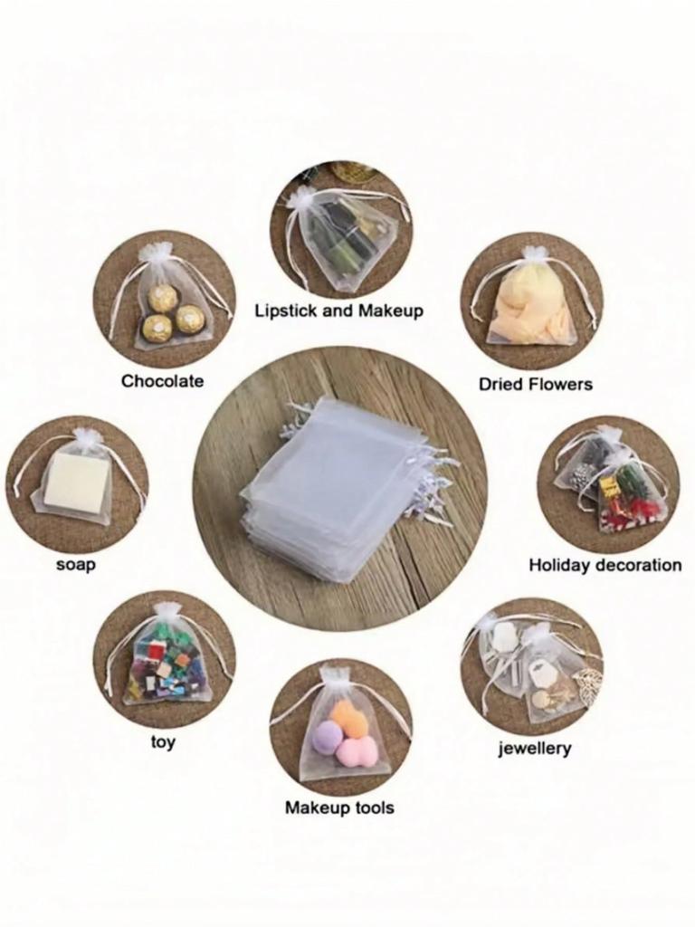 100PCS Premium Sheer Organza White Bags Wedding Favor Bags Jewelry Gift Bags for Party, Christmas, Festival, Bathroom Soaps Bag