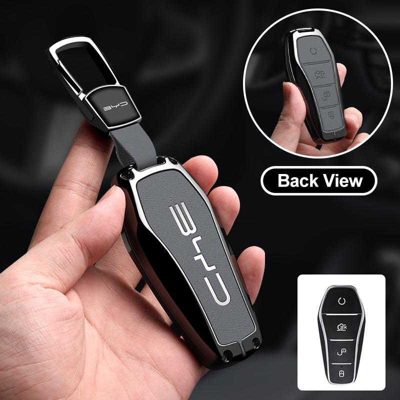 Metal Leather Car Key Case Protection Cover for BYD Atto 3 Song Plus Seal Han EV Dolphin Qin Plus U Dmi Yuan Pro Car Accessories