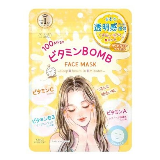 Clear Turn KOSE Vitamin BOMB Face Pack Mask Sensitive Skin Low Irritation 7 Sheets Transparent