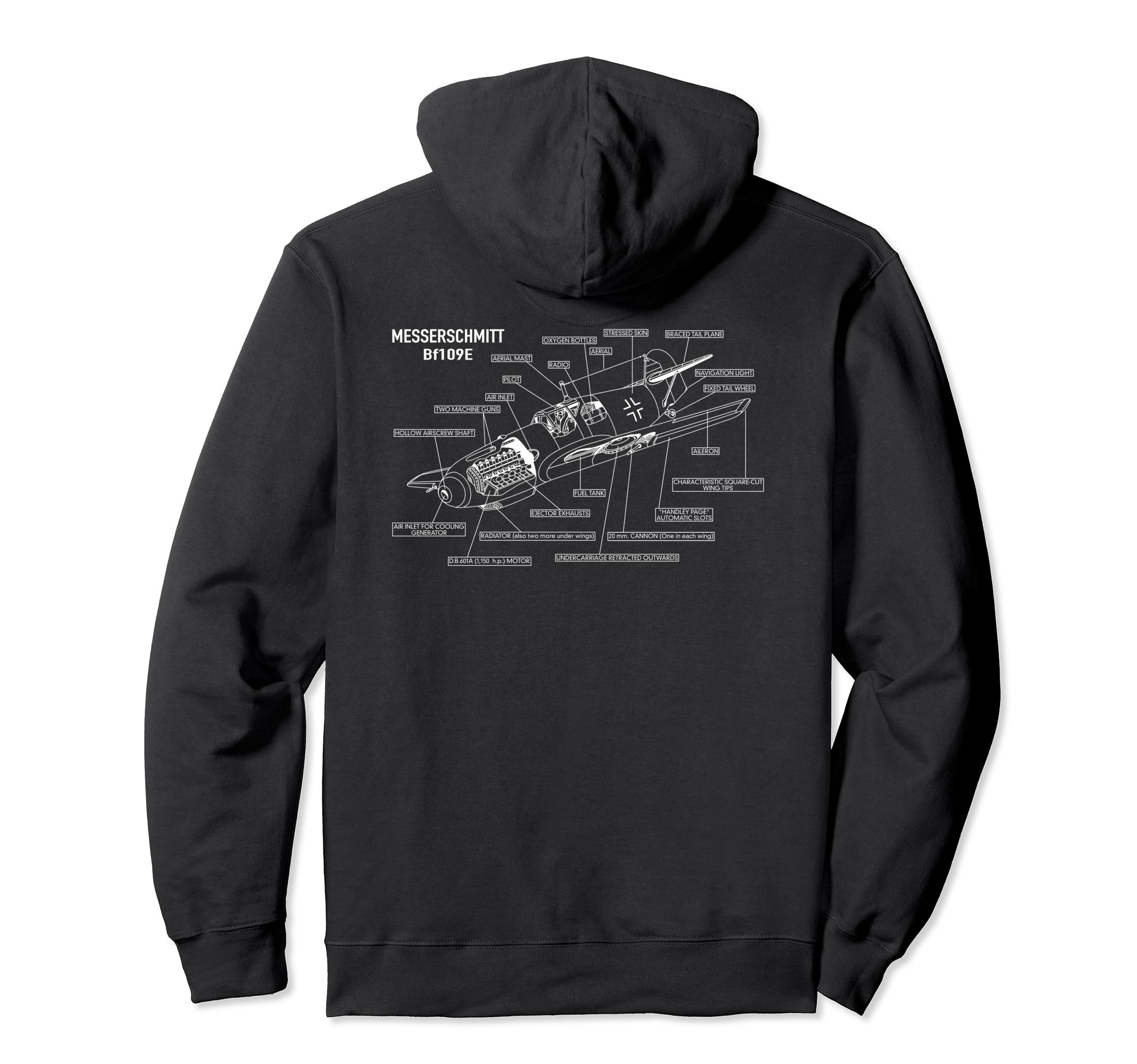 Худи с инфографикой самолета Messerschmitt Bf 109 E времен Второй мировой войны
