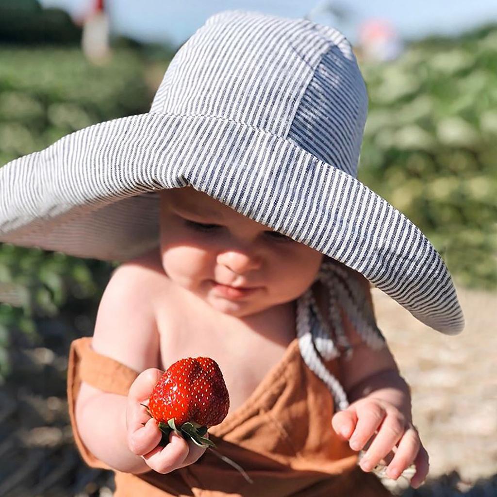 Baby Sun Hat UPF 50+ Cotton Wide Brim UV Protection Strap Lightweight Travel Beach Cap for Boys Girls Stylish Summer Bucket Hat