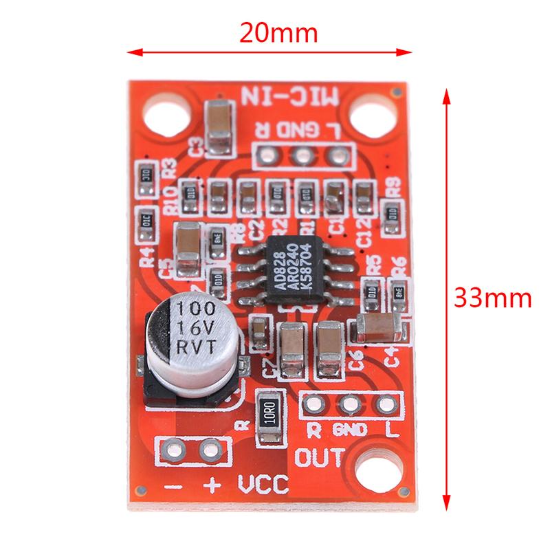 Ad828 Stereo Dynamic Microphone Preamplifier Board Mic Preamp Dc 3.7V-15V 12V