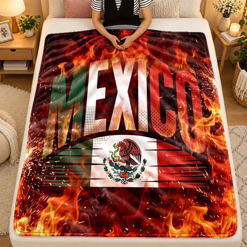 Flannel BlanketMexico Football Warm Soft Throw Blanket for Indoor Sofa Bed Living Room Use