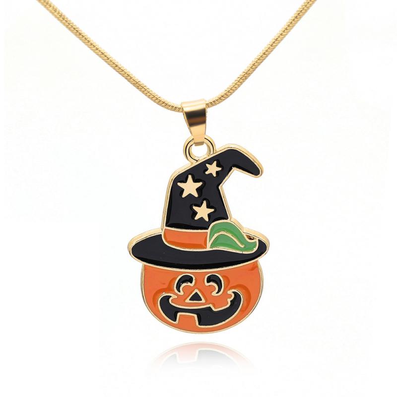 Halloween Ghost Witch Hat Pumpkin Earrings Enamel Necklace Set Drop Oil Process Cartoon Jewelry Festival Gift Accessory