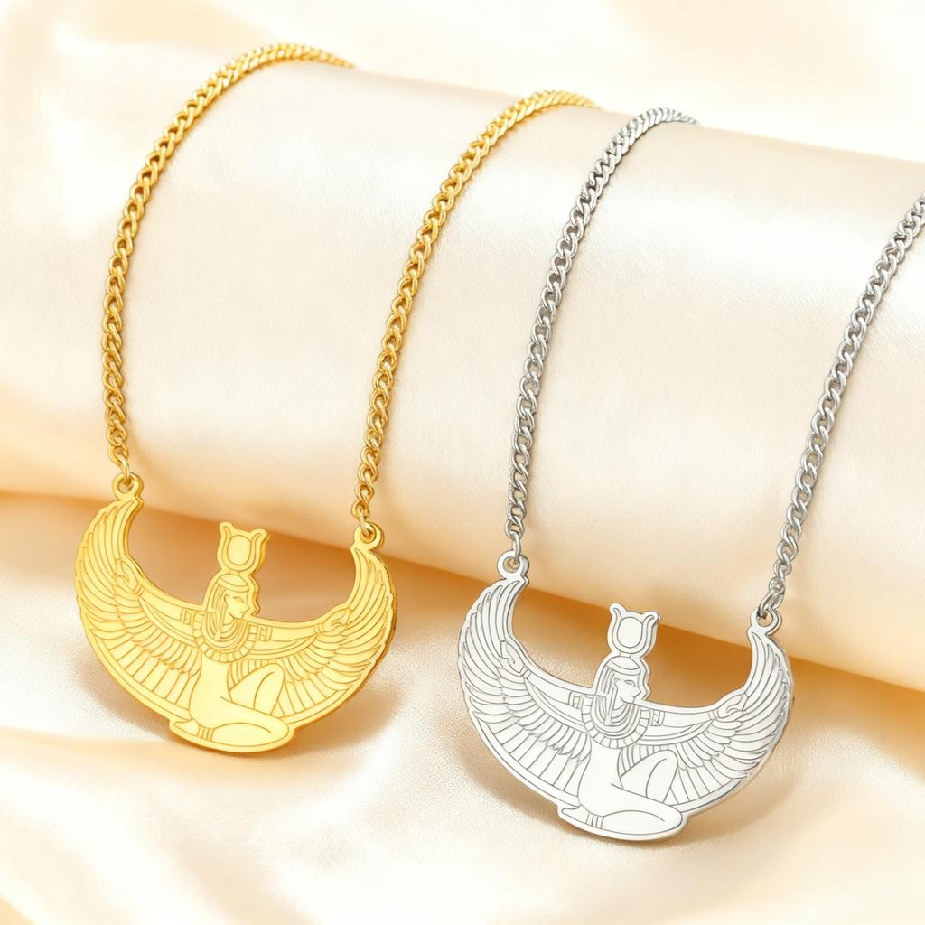 Jeshayuan Ancient Egyptian Goddess Isis Necklace Stainless Steel The Wings of the Goddess Isis Necklace Jewelry Gift