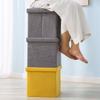 Multi-functional Solid Color Linen Folding Storage Stool, Home Shoe Storage Bench for Living Room & Entryway