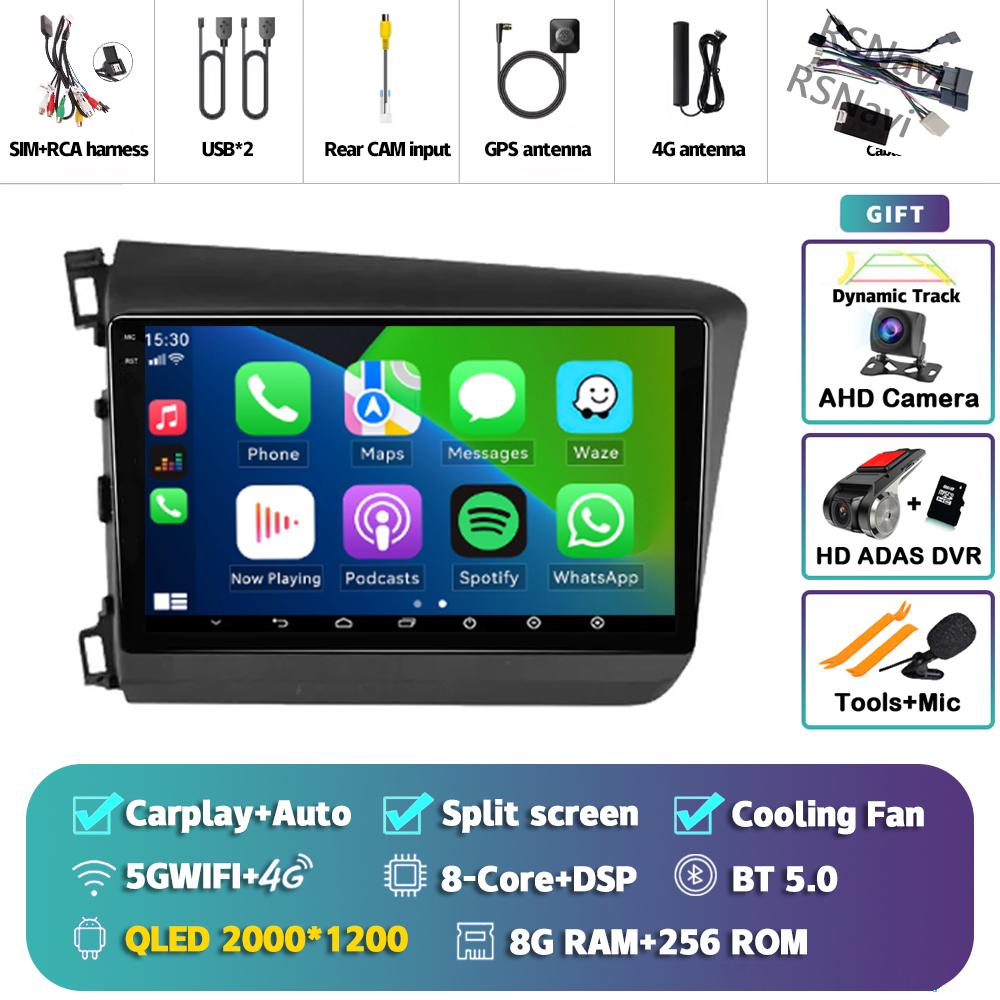 Android 14 Carplay Car Radio For Honda Civic 2012 - 2015 Multimedia Video Player Navigation GPS Stereo Head Unit 360 Camera DVD