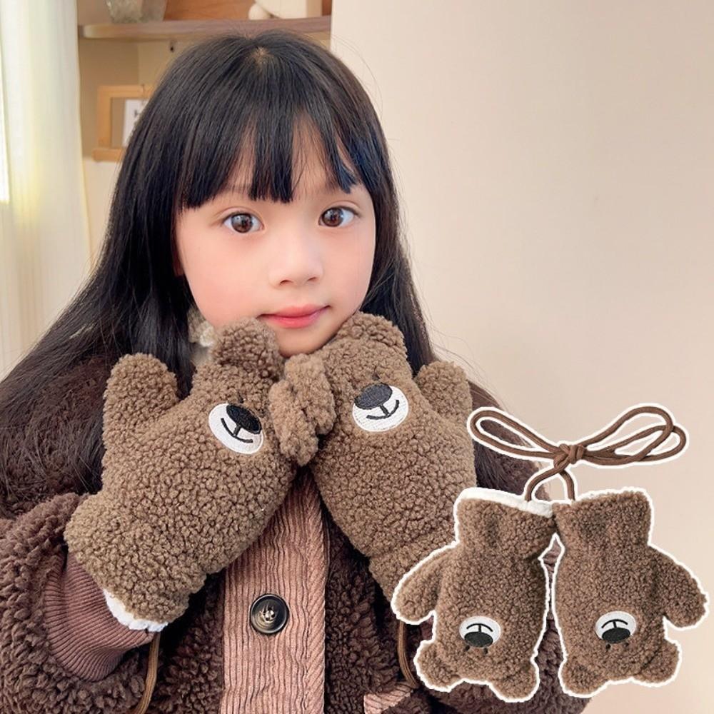 Polyester Kids Winter Gloves Soft Plush Thick Warm Gloves Bear Plush Mittens  For Girls