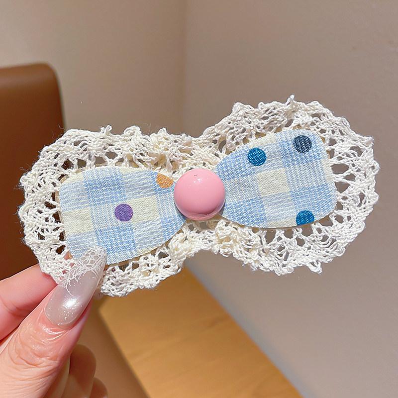 1Pcs Girls Lolita Floral Bow Baby Bangs Sticker Kid Hair Accessories Korean Lace Velcro Hair Clippings Sorting Broken Hair Clips