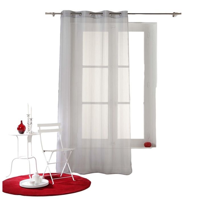 Voilage - EDEN - Collection Horizon - 140 x 260 cm - Rayé gris - 8 œillets métal Ø4 cm