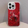 Fashion Chinese-Style Red Horse White Phone Case IMD Color Silver Shell For IPhone 17 16 15 14 13 12 11 Pro Max Plus