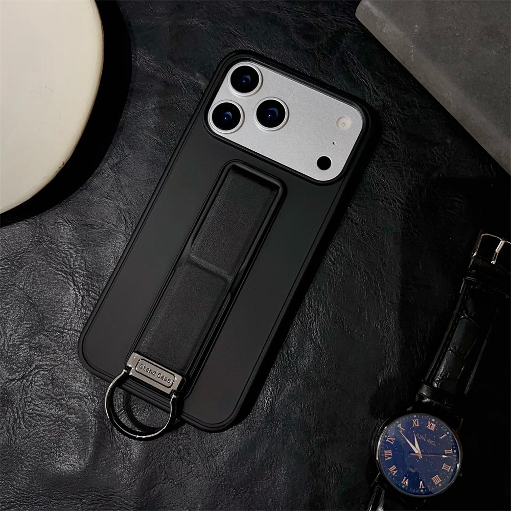 

Metal Ring Wrist Strap Bracket Phone Case For iPhone 17 16 15 14 13 Pro Max Plus Air Stand Kickstand Silicone Protective Cover iPhone17 Pro