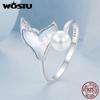 WOSTU 925 Sterling Silver Rainbow Crystal Mermaid Fishtail Pearl Ring For Women Opening Statement Rings Fine Jewelry Party Gift
