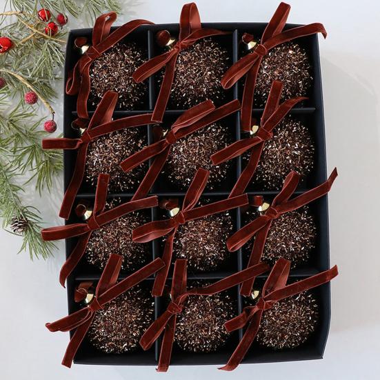 Glitter Christmas Balls Ornament Sparkly Shatterproof Tinsel Balls with Bow Sequin Hanging Ball Xmas Tree Decoration for Xmas Wedding Indoor