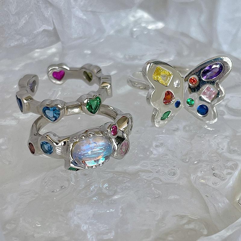 Trendy Heart Geometric Ring For Women Colorful Adjustable Copper Accessory Fashionable