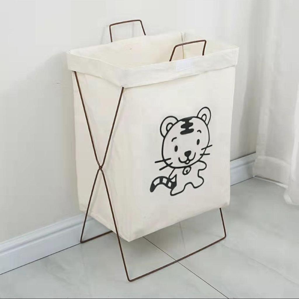 Nordic Cotton Linen Foldable Laundry Hamper with Wrought Iron Frame