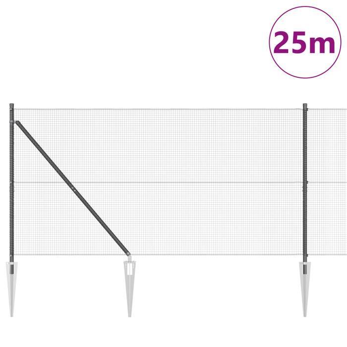 VidaXL Welded Wire Mesh Fence with 13 Anchor Posts Grey 1.4x25 M Steel 3352207