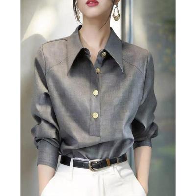 Elegante Umlegekragen-Bluse mit lockerem Schnitt und langen Ärmeln