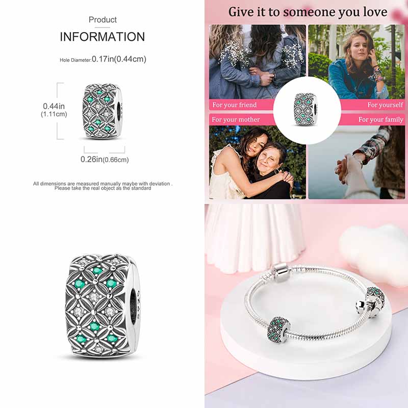 Cat Butterfly Daisy CZ Pave Clip Charm Bead Components Positioning Buckle Copper Metal Silicone Spacer Bead Components Compatible With Authentic